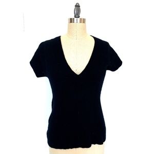 Black Cashmere Deep V Short Sleeve Sweater Top